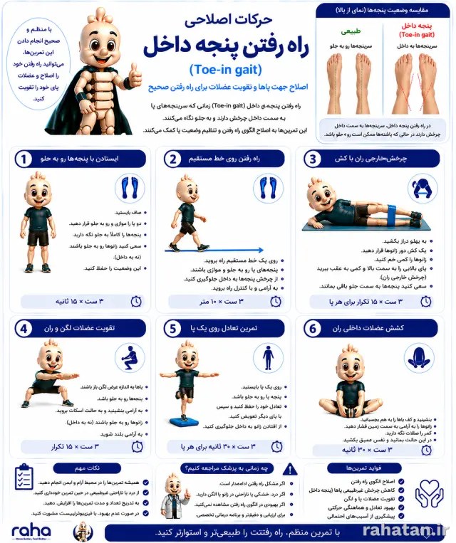 حرکات اصلاحی راه رفتن پنجه داخل